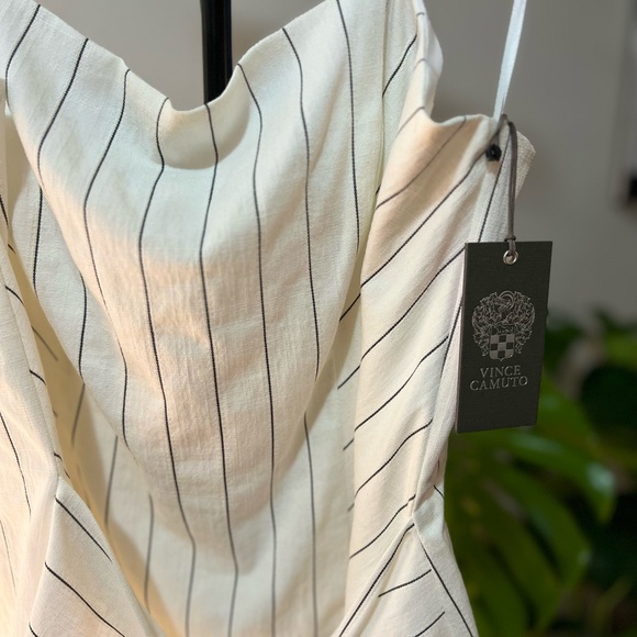 Vince Camuto White Striped Tank Top With Bow Tie, Zipper Back - Picture 4 of 5